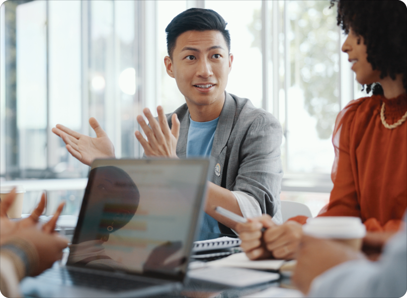 man speaking during meeting